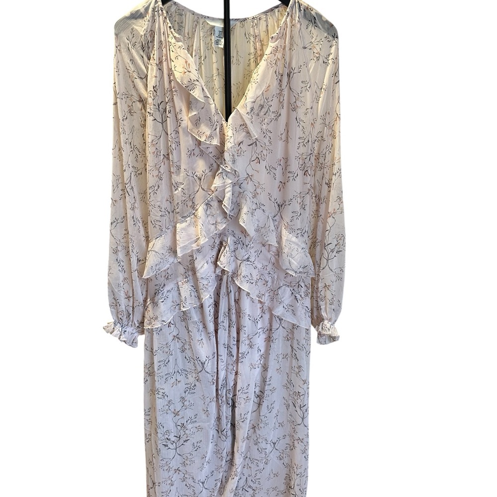 H&M Light Blush Sheer Floral V‑Neck Midi Dress - Picture 2 of 5